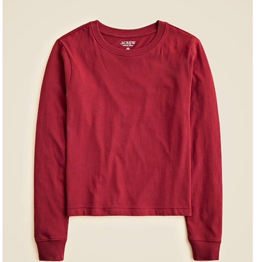 J.Crew Vintage Jersey Cropped Long Sleeve T-Shirt Red XS Crew Neck NWOT Flaw